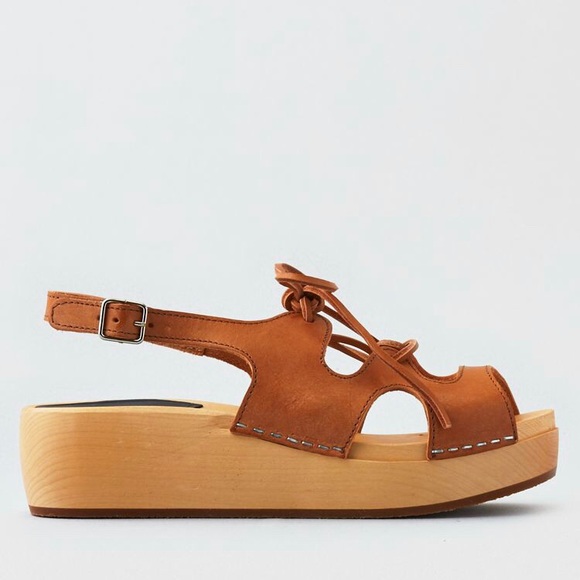 NWOT Swedish Hasbeens lace up clog sandals platform tan natural US 8.5 EU 39 - Picture 3 of 8